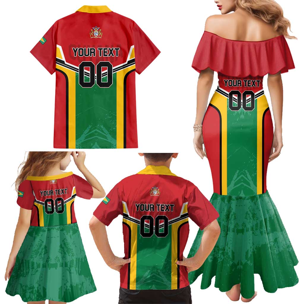 Custom Rugby Guyana Family Matching Mermaid Dress and Hawaiian Shirt Guyana Warriors Go Champions - Wonder Print Shop