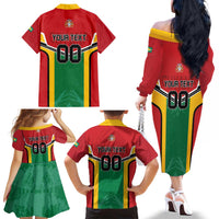 Custom Rugby Guyana Family Matching Off The Shoulder Long Sleeve Dress and Hawaiian Shirt Guyana Warriors Go Champions - Wonder Print Shop