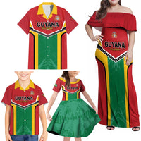 Custom Rugby Guyana Family Matching Off Shoulder Maxi Dress and Hawaiian Shirt Guyana Warriors Go Champions - Wonder Print Shop