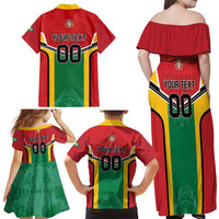 Custom Rugby Guyana Family Matching Off Shoulder Maxi Dress and Hawaiian Shirt Guyana Warriors Go Champions - Wonder Print Shop