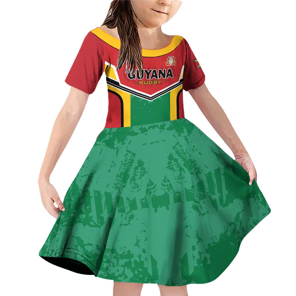 Custom Rugby Guyana Family Matching Off Shoulder Short Dress and Hawaiian Shirt Guyana Warriors Go Champions - Wonder Print Shop