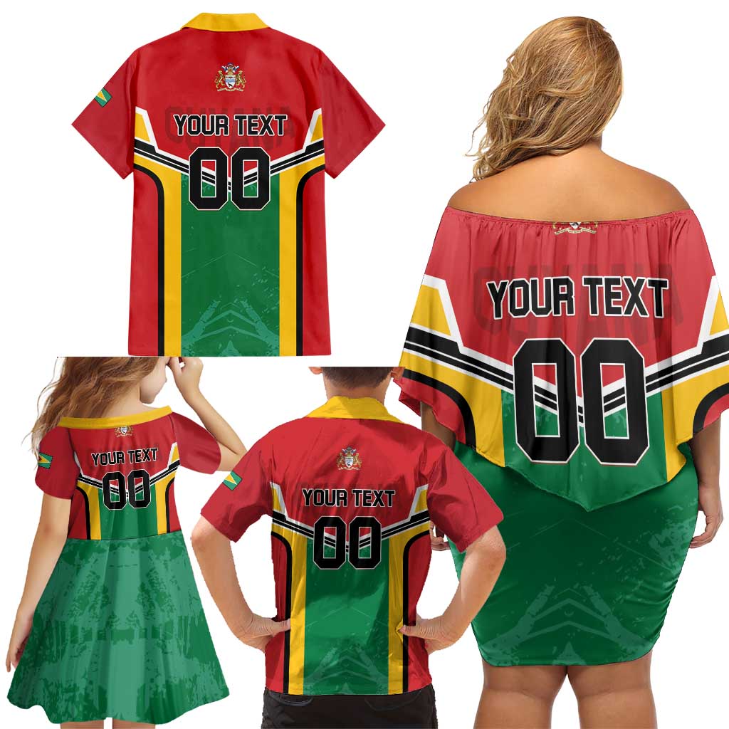 Custom Rugby Guyana Family Matching Off Shoulder Short Dress and Hawaiian Shirt Guyana Warriors Go Champions - Wonder Print Shop