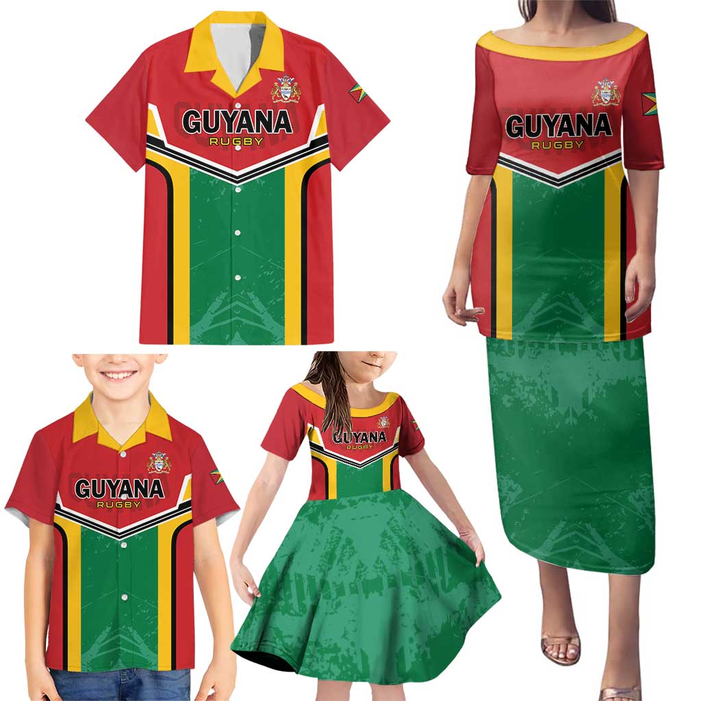 Custom Rugby Guyana Family Matching Puletasi and Hawaiian Shirt Guyana Warriors Go Champions - Wonder Print Shop