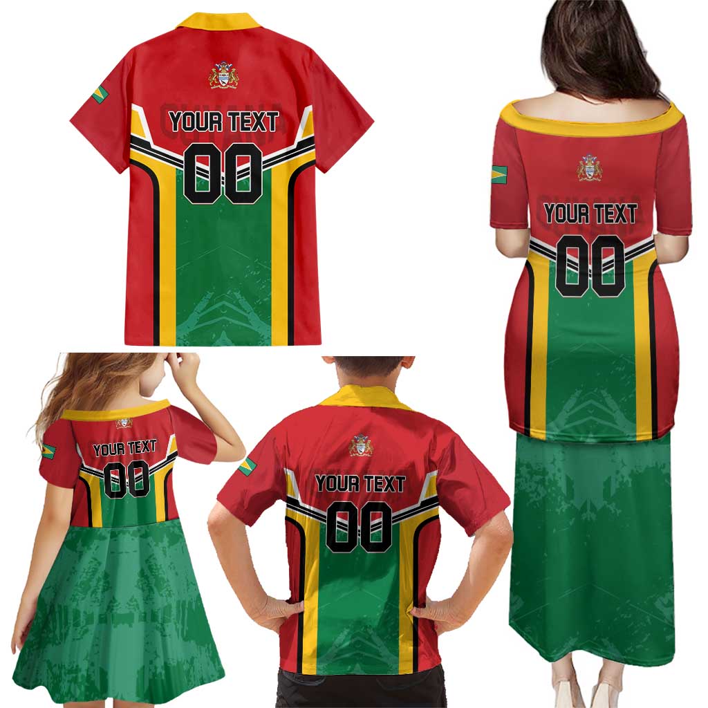 Custom Rugby Guyana Family Matching Puletasi and Hawaiian Shirt Guyana Warriors Go Champions - Wonder Print Shop