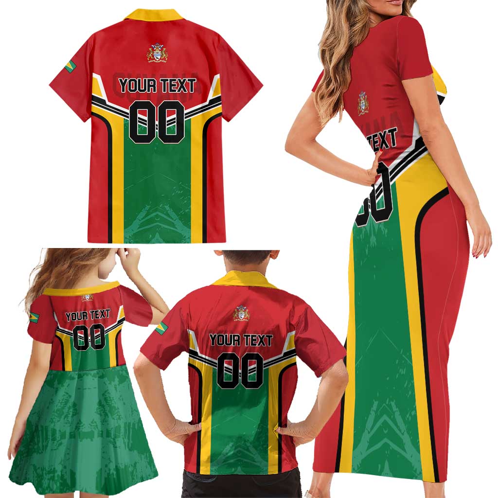 Custom Rugby Guyana Family Matching Short Sleeve Bodycon Dress and Hawaiian Shirt Guyana Warriors Go Champions - Wonder Print Shop