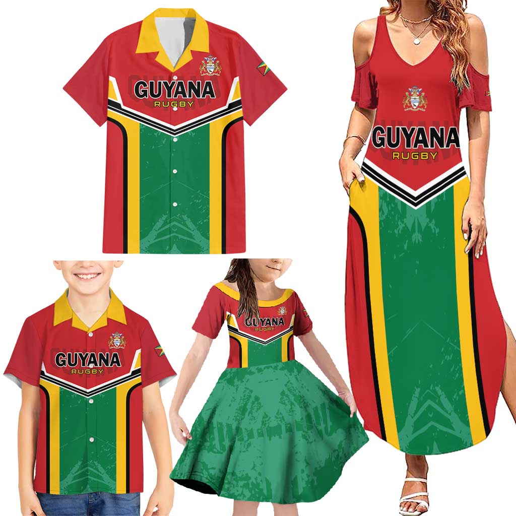 Custom Rugby Guyana Family Matching Summer Maxi Dress and Hawaiian Shirt Guyana Warriors Go Champions - Wonder Print Shop