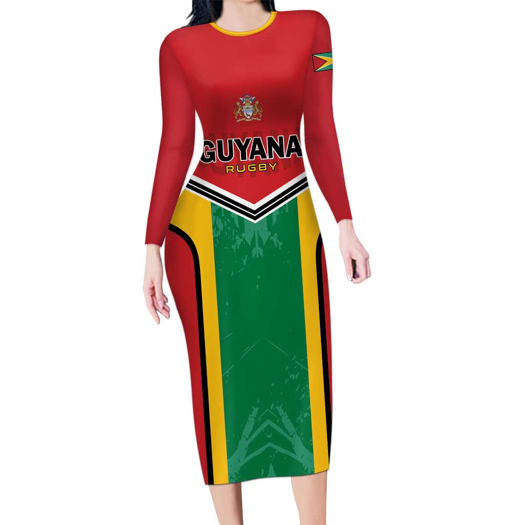 Custom Rugby Guyana Long Sleeve Bodycon Dress Guyana Warriors Go Champions - Wonder Print Shop