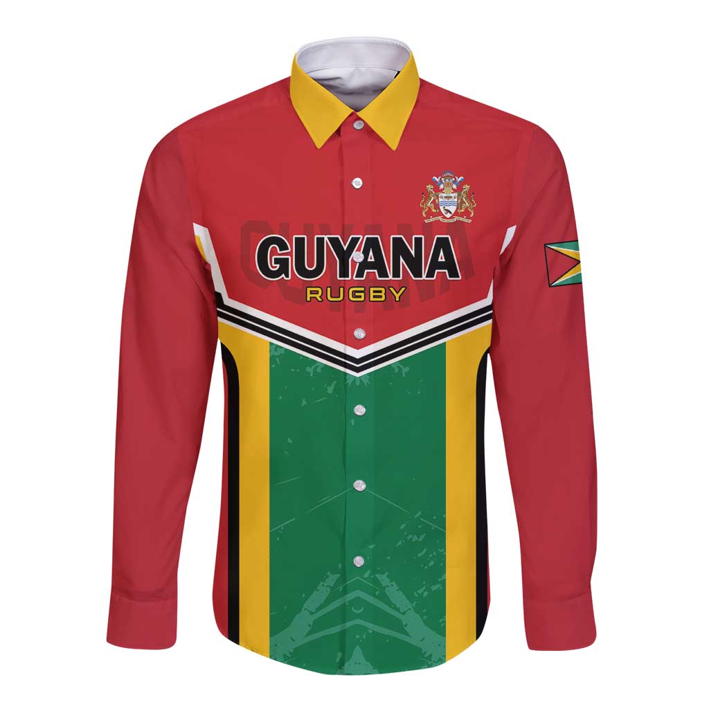 Custom Rugby Guyana Long Sleeve Button Shirt Guyana Warriors Go Champions - Wonder Print Shop