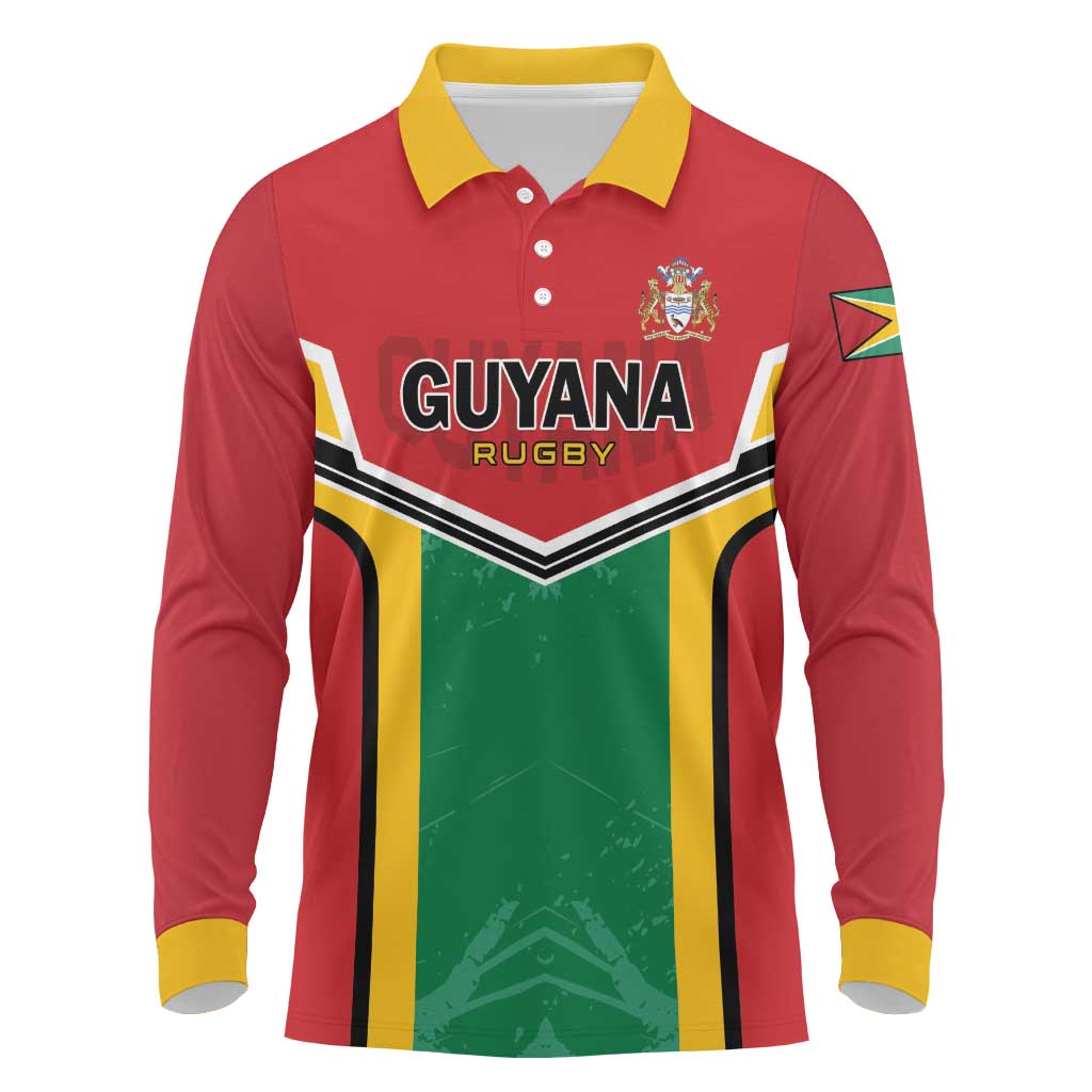 Custom Rugby Guyana Long Sleeve Polo Shirt Guyana Warriors Go Champions - Wonder Print Shop