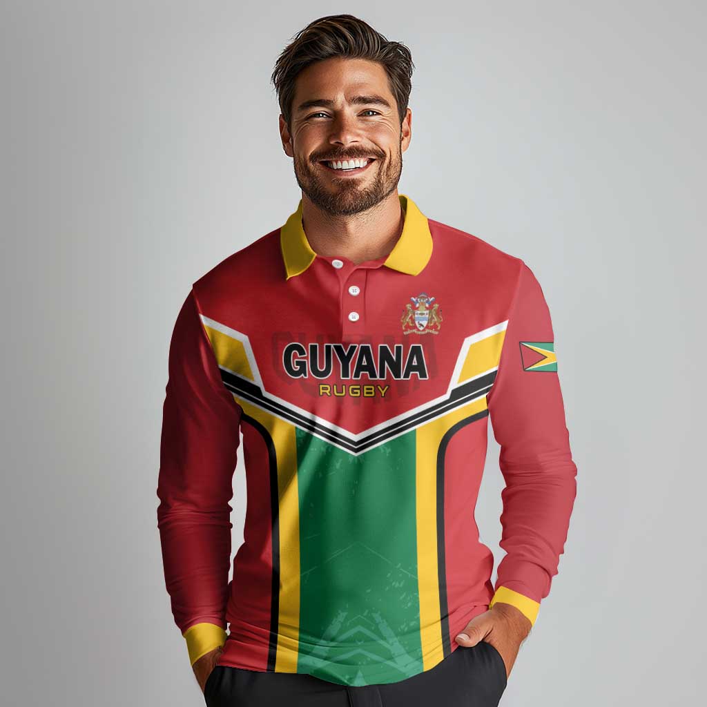 Custom Rugby Guyana Long Sleeve Polo Shirt Guyana Warriors Go Champions - Wonder Print Shop