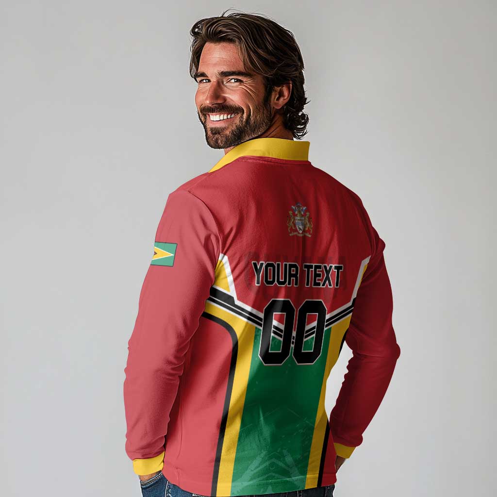 Custom Rugby Guyana Long Sleeve Polo Shirt Guyana Warriors Go Champions - Wonder Print Shop
