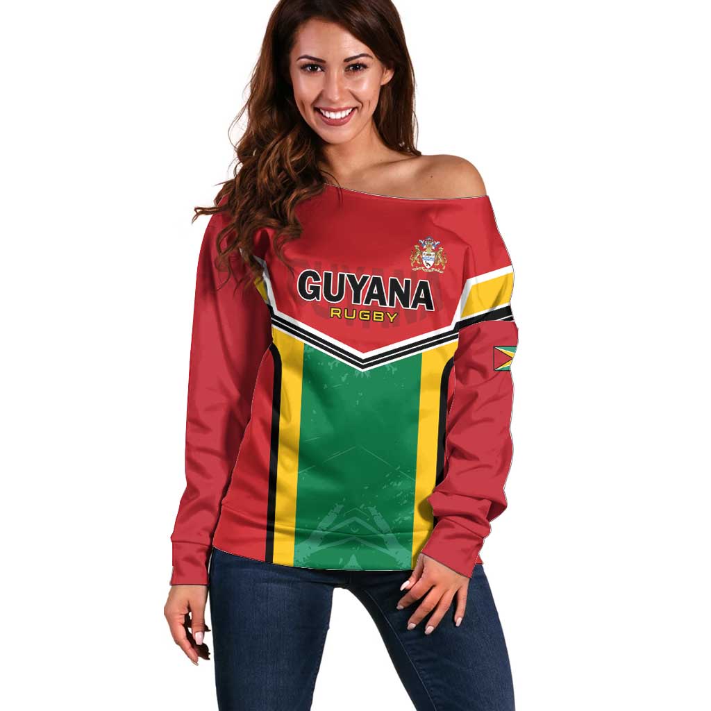 Custom Rugby Guyana Off Shoulder Sweater Guyana Warriors Go Champions - Wonder Print Shop
