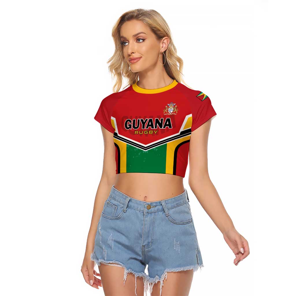 Custom Rugby Guyana Raglan Cropped T Shirt Guyana Warriors Go Champions - Wonder Print Shop