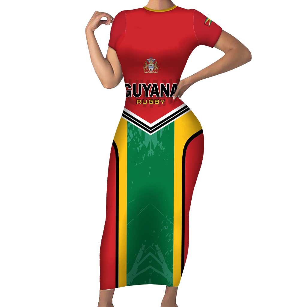 Custom Rugby Guyana Short Sleeve Bodycon Dress Guyana Warriors Go Champions - Wonder Print Shop