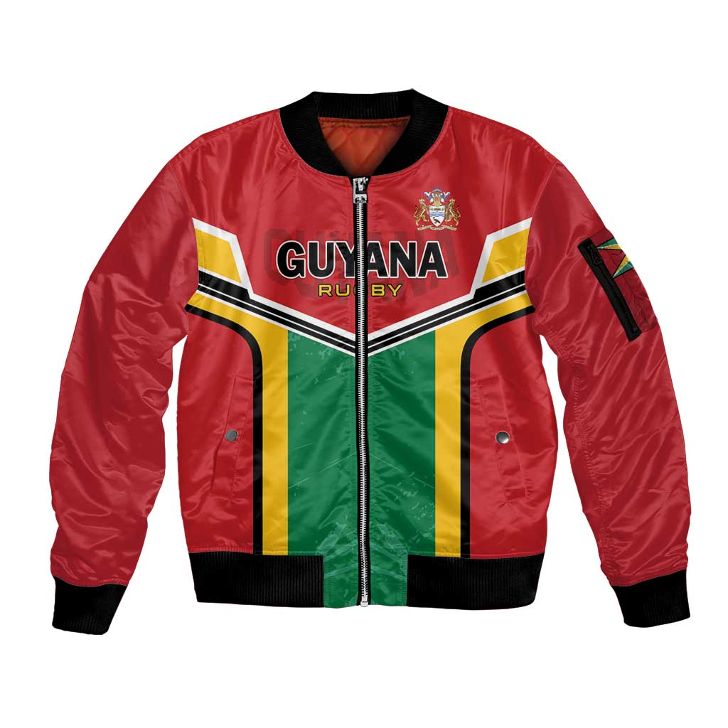 Custom Rugby Guyana Sleeve Zip Bomber Jacket Guyana Warriors Go Champions - Wonder Print Shop