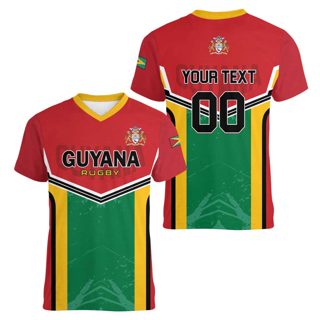 Custom Rugby Guyana Women V-Neck T-Shirt Guyana Warriors Go Champions - Wonder Print Shop