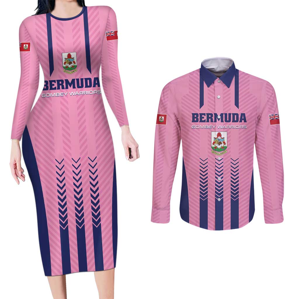 Custom Football Bermuda Couples Matching Long Sleeve Bodycon Dress and Long Sleeve Button Shirt Gombey Warriors Go Champions - Wonder Print Shop