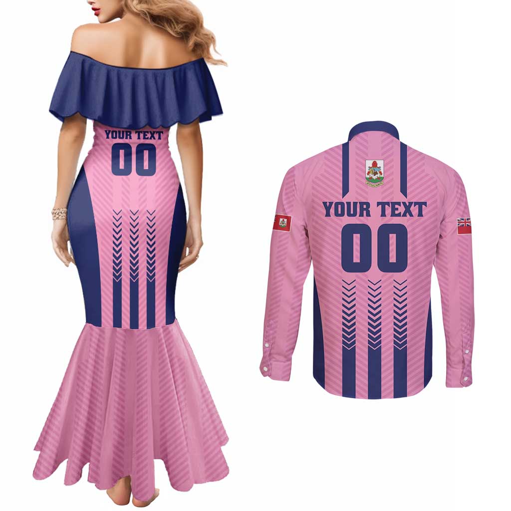 Custom Football Bermuda Couples Matching Mermaid Dress and Long Sleeve Button Shirt Gombey Warriors Go Champions - Wonder Print Shop