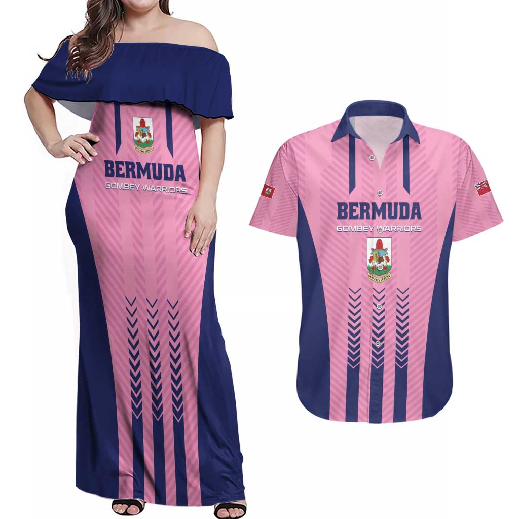 Custom Football Bermuda Couples Matching Off Shoulder Maxi Dress and Hawaiian Shirt Gombey Warriors Go Champions - Wonder Print Shop