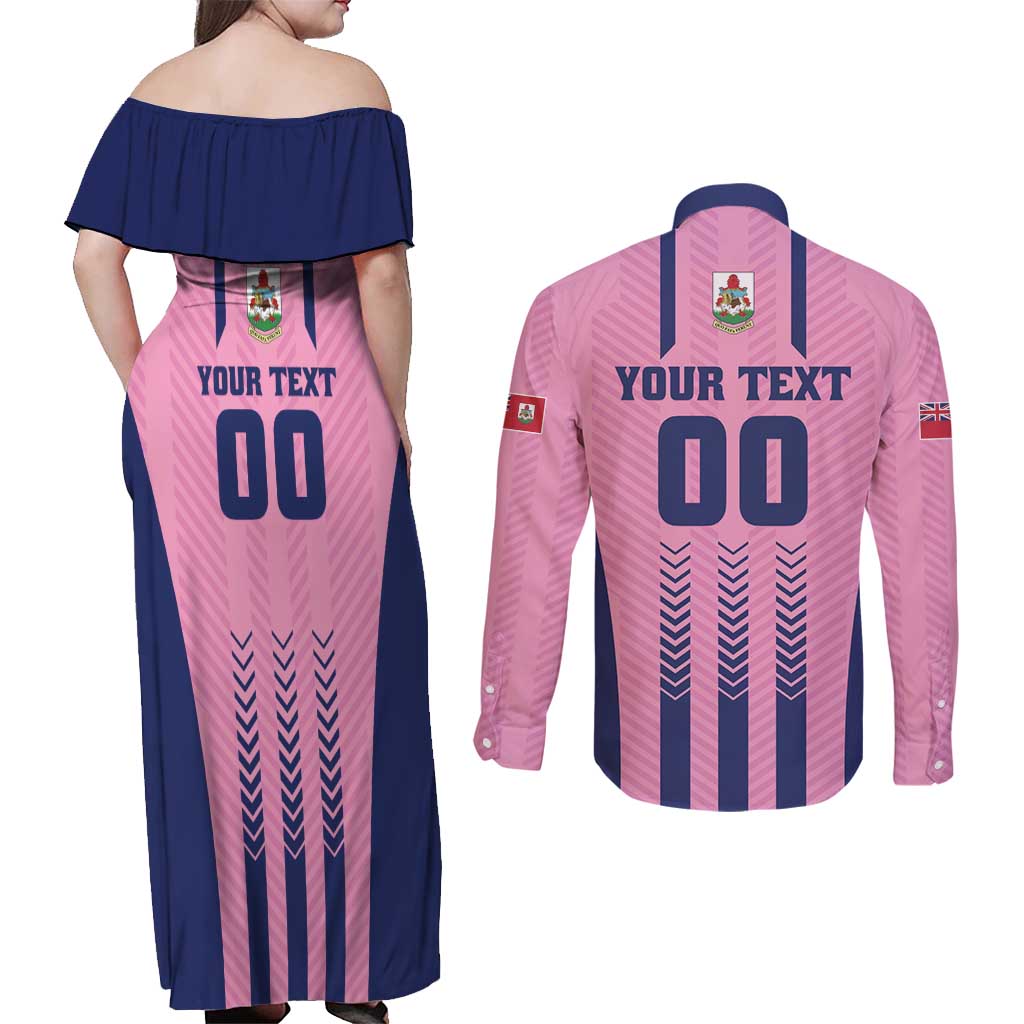Custom Football Bermuda Couples Matching Off Shoulder Maxi Dress and Long Sleeve Button Shirt Gombey Warriors Go Champions - Wonder Print Shop