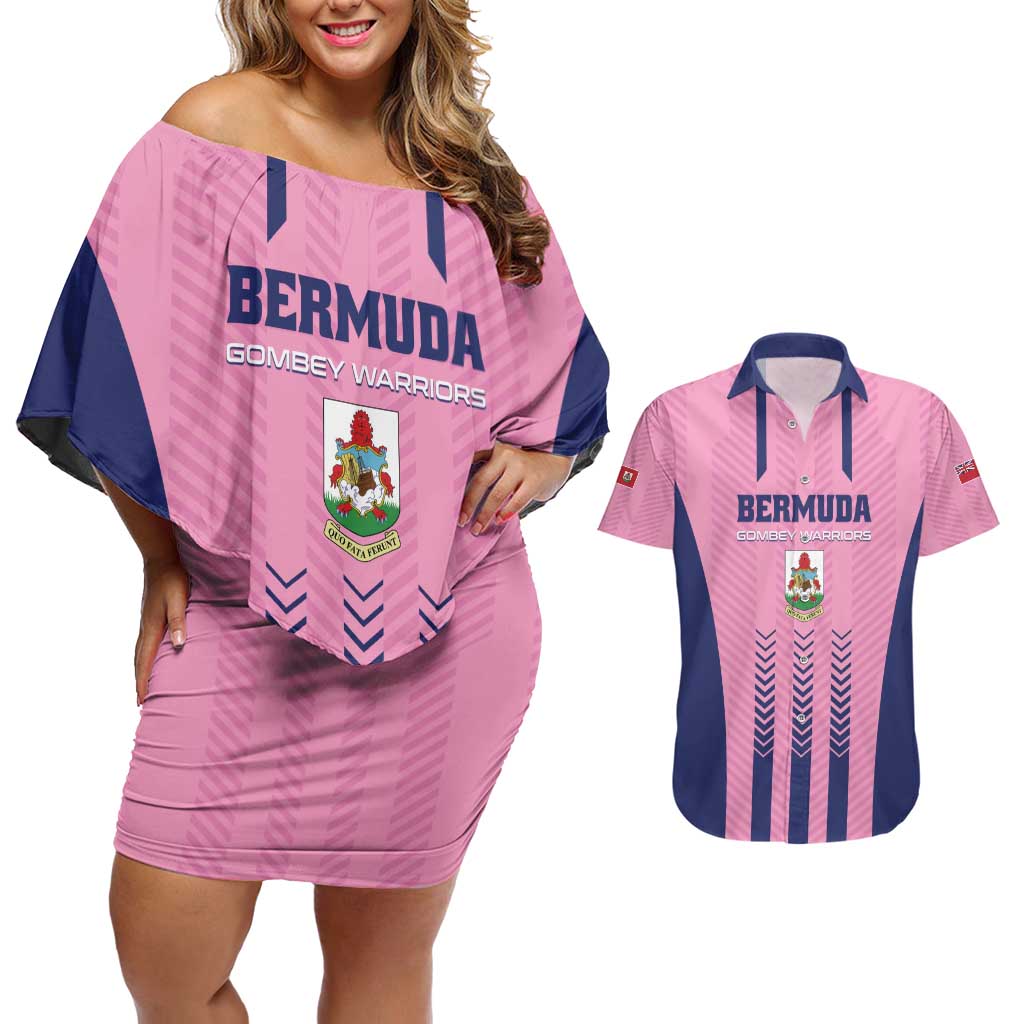Custom Football Bermuda Couples Matching Off Shoulder Short Dress and Hawaiian Shirt Gombey Warriors Go Champions - Wonder Print Shop