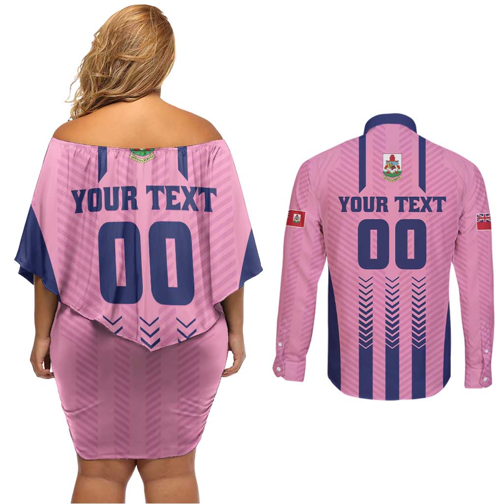 Custom Football Bermuda Couples Matching Off Shoulder Short Dress and Long Sleeve Button Shirt Gombey Warriors Go Champions - Wonder Print Shop