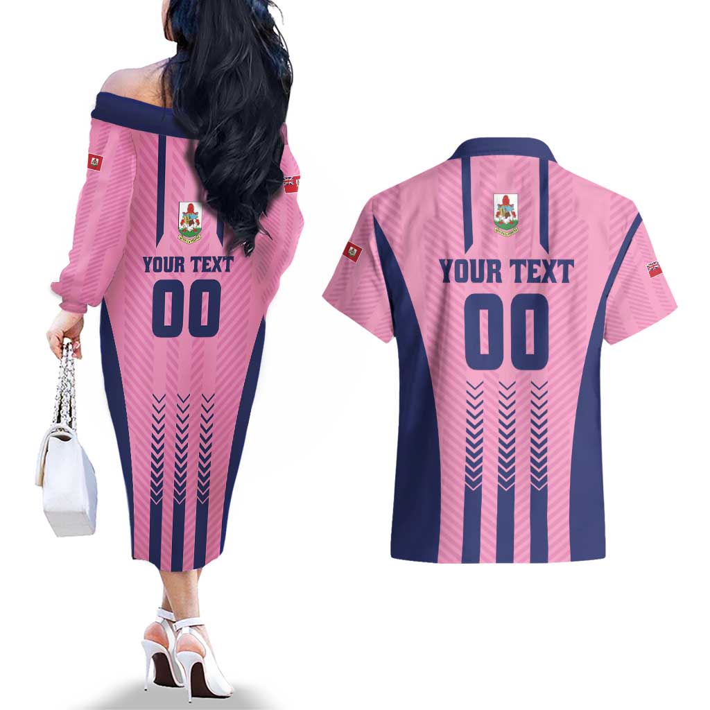 Custom Football Bermuda Couples Matching Off The Shoulder Long Sleeve Dress and Hawaiian Shirt Gombey Warriors Go Champions - Wonder Print Shop