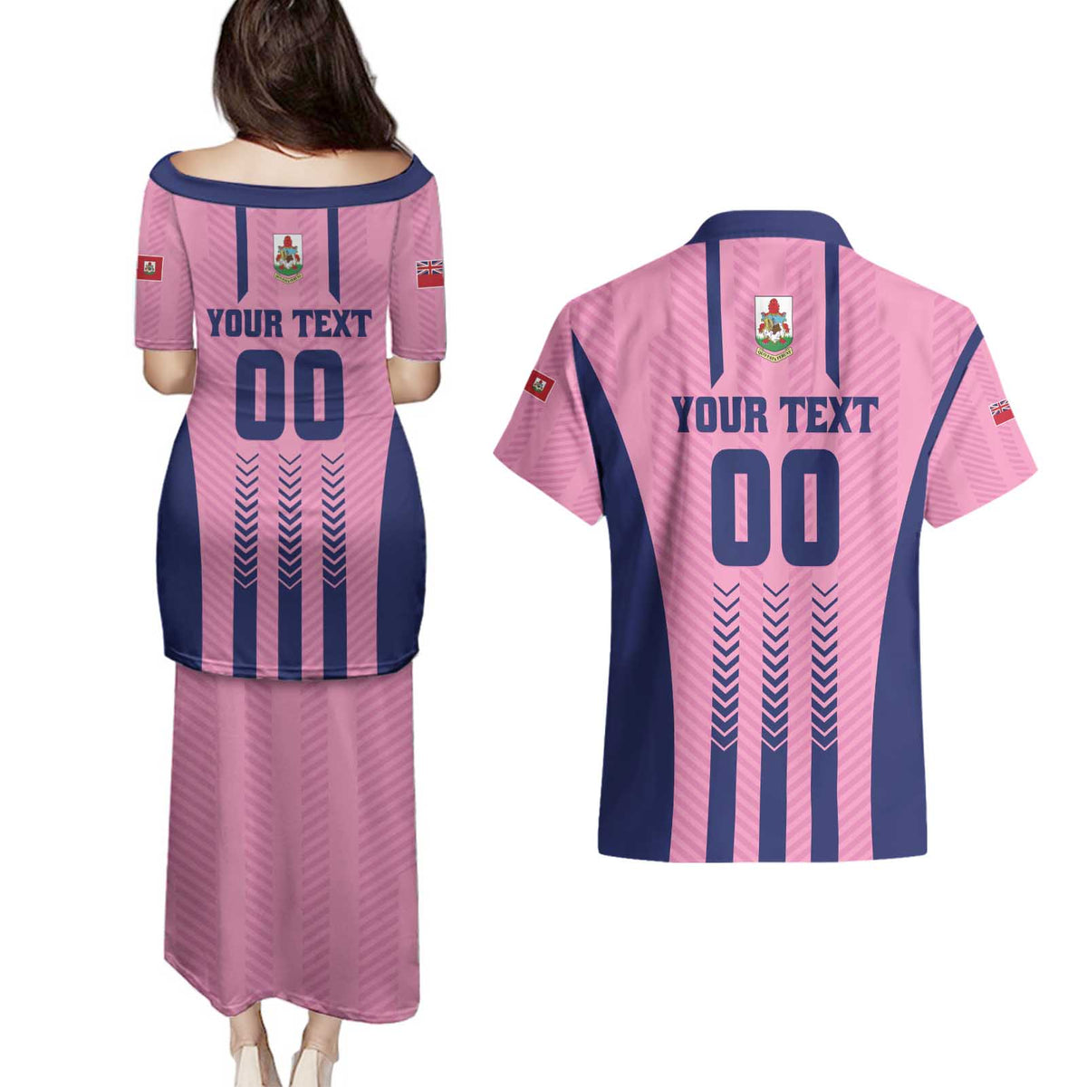 Custom Football Bermuda Couples Matching Puletasi and Hawaiian Shirt Gombey Warriors Go Champions - Wonder Print Shop