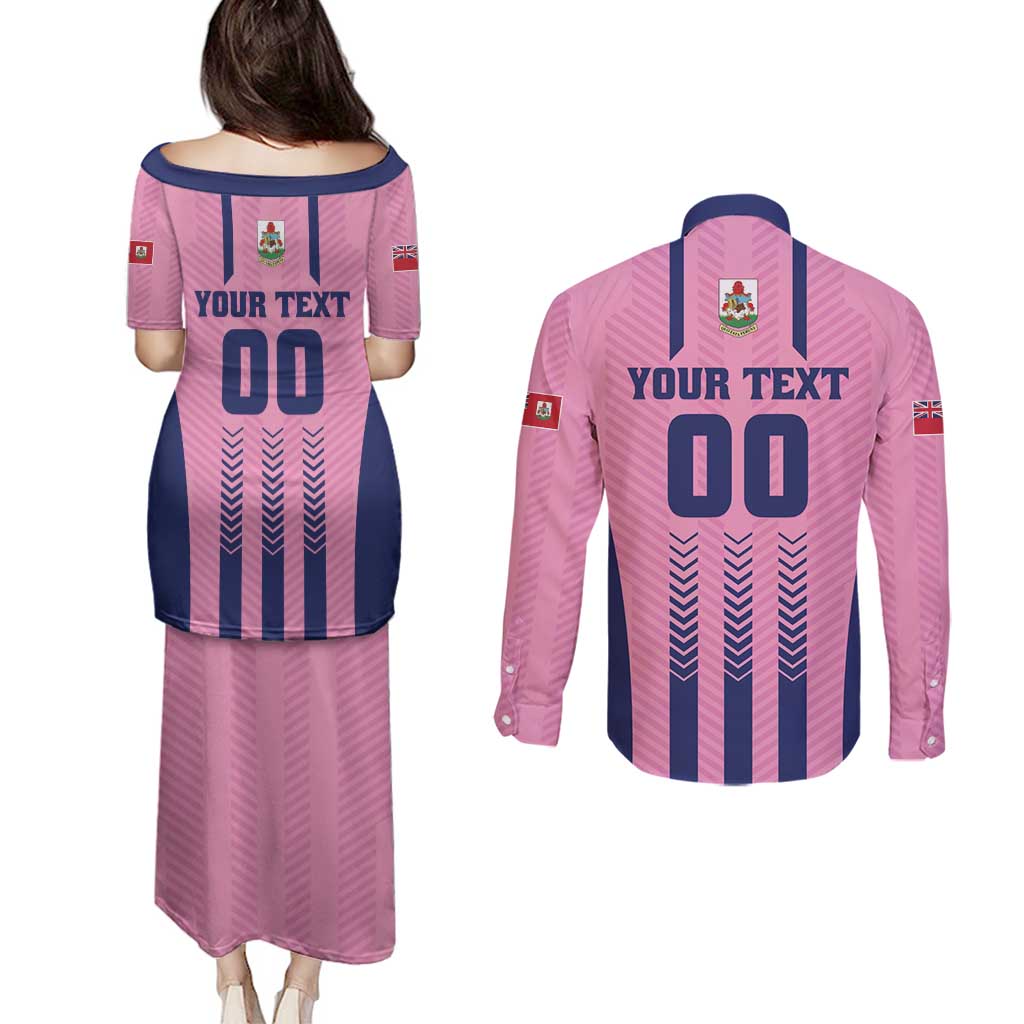 Custom Football Bermuda Couples Matching Puletasi and Long Sleeve Button Shirt Gombey Warriors Go Champions - Wonder Print Shop