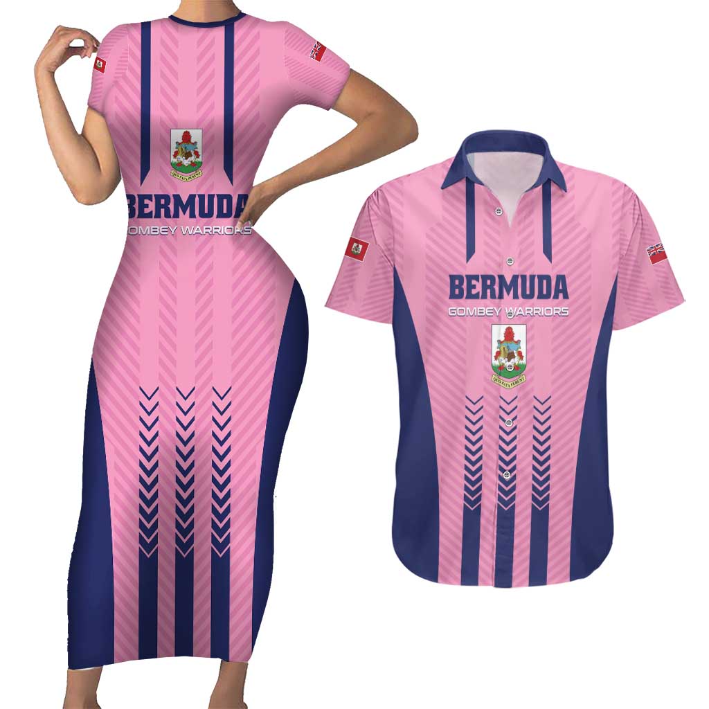Custom Football Bermuda Couples Matching Short Sleeve Bodycon Dress and Hawaiian Shirt Gombey Warriors Go Champions - Wonder Print Shop