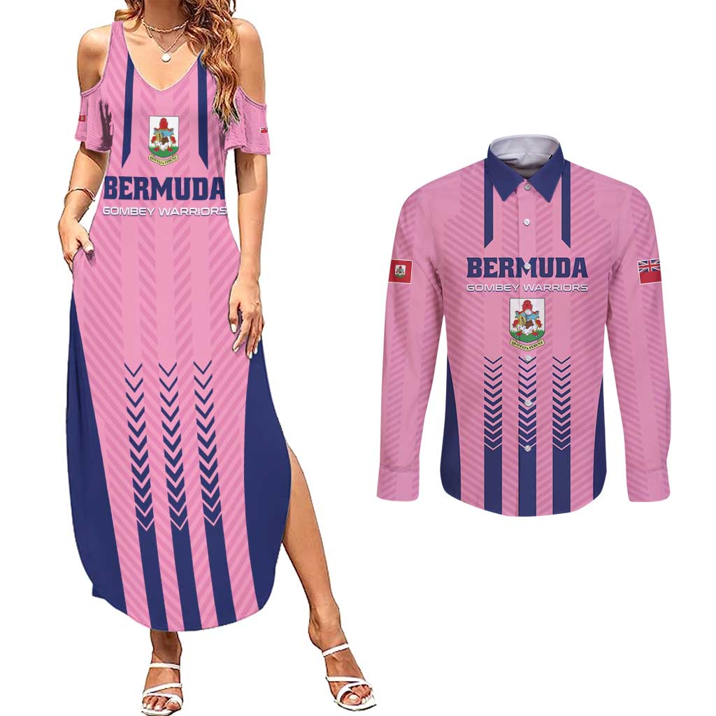 Custom Football Bermuda Couples Matching Summer Maxi Dress and Long Sleeve Button Shirt Gombey Warriors Go Champions - Wonder Print Shop