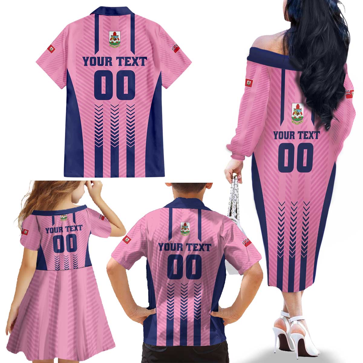 Custom Football Bermuda Family Matching Off The Shoulder Long Sleeve Dress and Hawaiian Shirt Gombey Warriors Go Champions - Wonder Print Shop