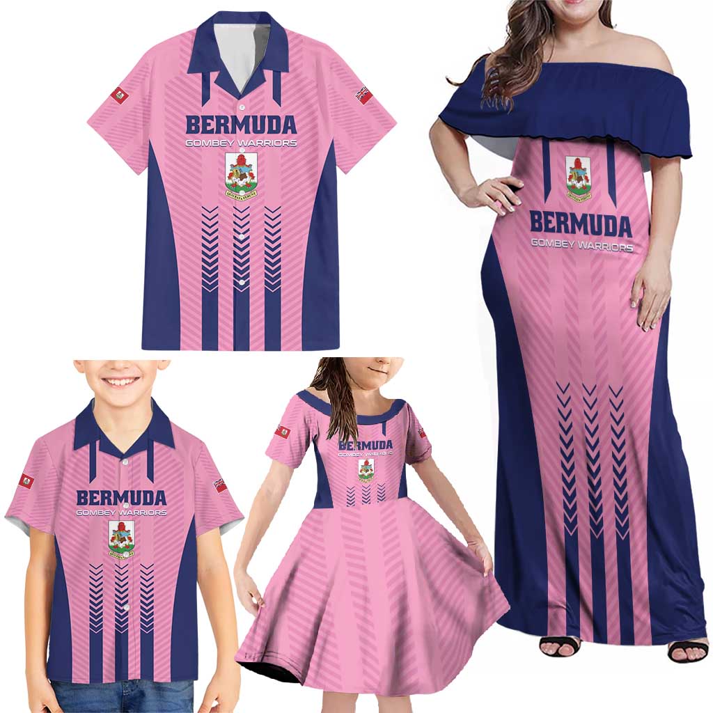 Custom Football Bermuda Family Matching Off Shoulder Maxi Dress and Hawaiian Shirt Gombey Warriors Go Champions - Wonder Print Shop