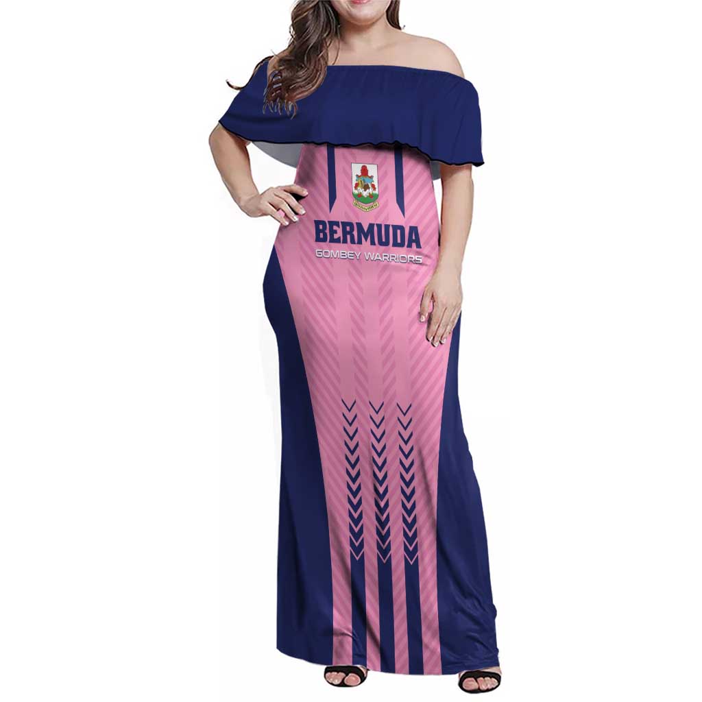 Custom Football Bermuda Family Matching Off Shoulder Maxi Dress and Hawaiian Shirt Gombey Warriors Go Champions - Wonder Print Shop
