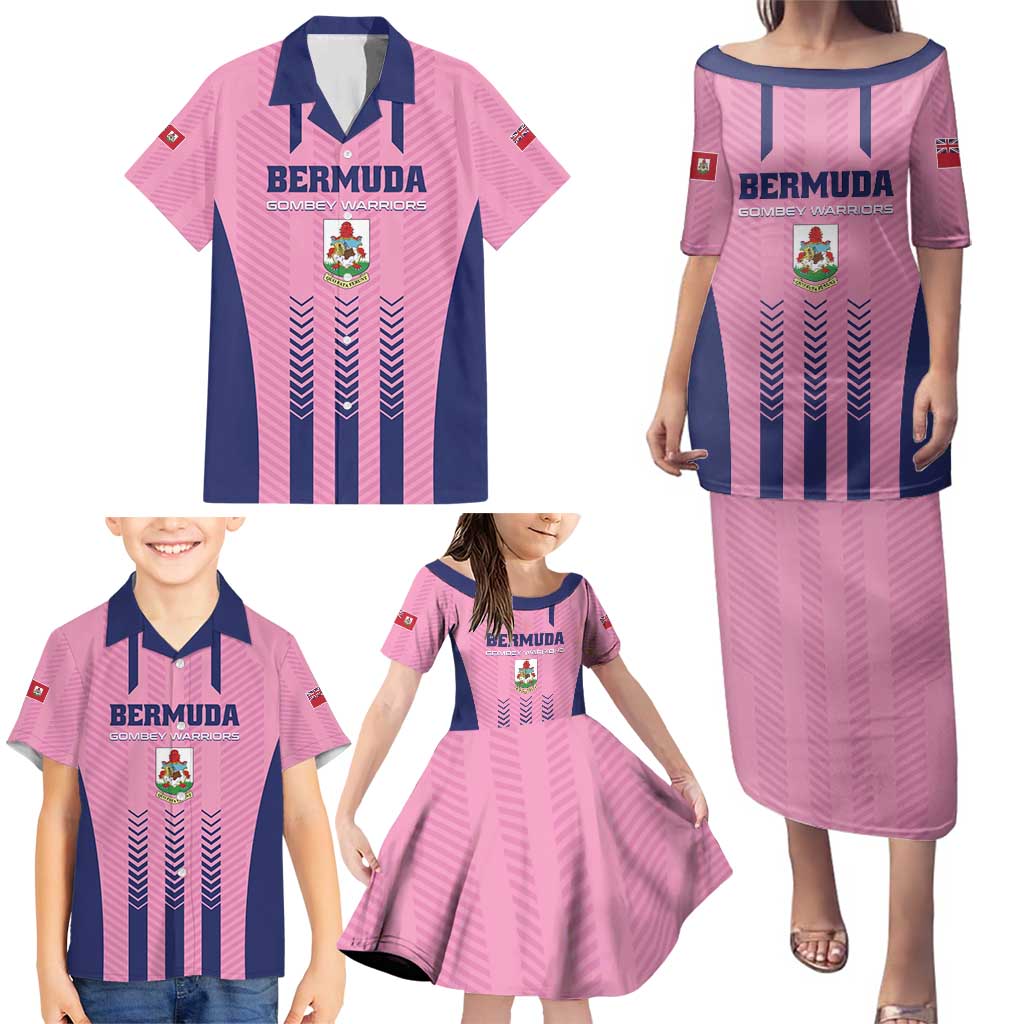 Custom Football Bermuda Family Matching Puletasi and Hawaiian Shirt Gombey Warriors Go Champions - Wonder Print Shop