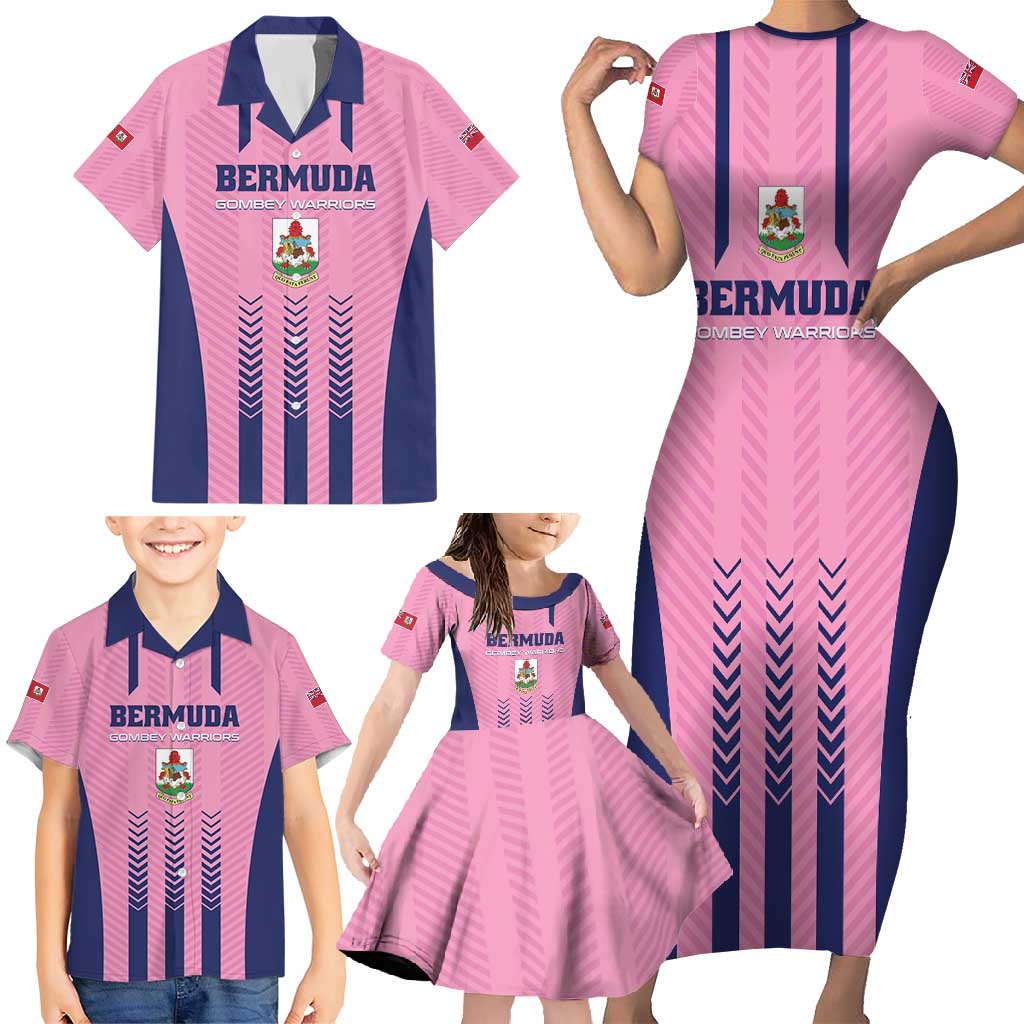 Custom Football Bermuda Family Matching Short Sleeve Bodycon Dress and Hawaiian Shirt Gombey Warriors Go Champions - Wonder Print Shop