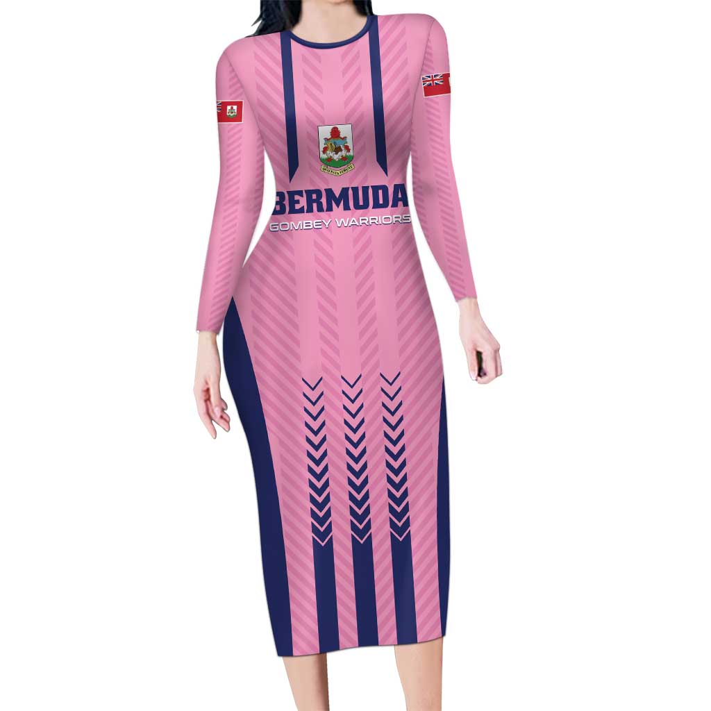 Custom Football Bermuda Long Sleeve Bodycon Dress Gombey Warriors Go Champions - Wonder Print Shop