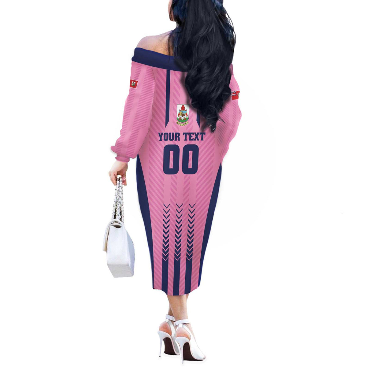 Custom Football Bermuda Off The Shoulder Long Sleeve Dress Gombey Warriors Go Champions - Wonder Print Shop
