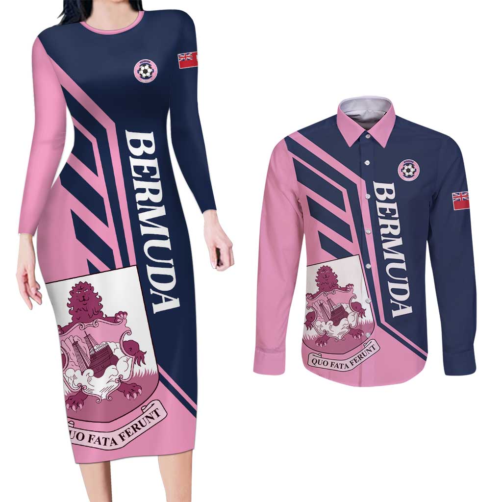 Custom Bermuda Football Couples Matching Long Sleeve Bodycon Dress and Long Sleeve Button Shirt Come On Gombey Warriors - Wonder Print Shop