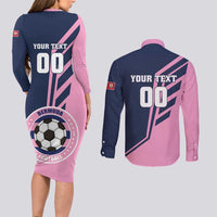 Custom Bermuda Football Couples Matching Long Sleeve Bodycon Dress and Long Sleeve Button Shirt Come On Gombey Warriors - Wonder Print Shop