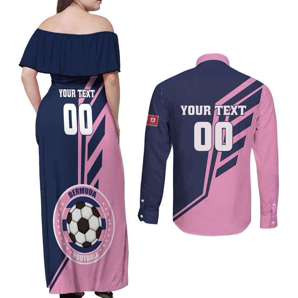 Custom Bermuda Football Couples Matching Off Shoulder Maxi Dress and Long Sleeve Button Shirt Come On Gombey Warriors - Wonder Print Shop