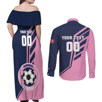 Custom Bermuda Football Couples Matching Off Shoulder Maxi Dress and Long Sleeve Button Shirt Come On Gombey Warriors - Wonder Print Shop