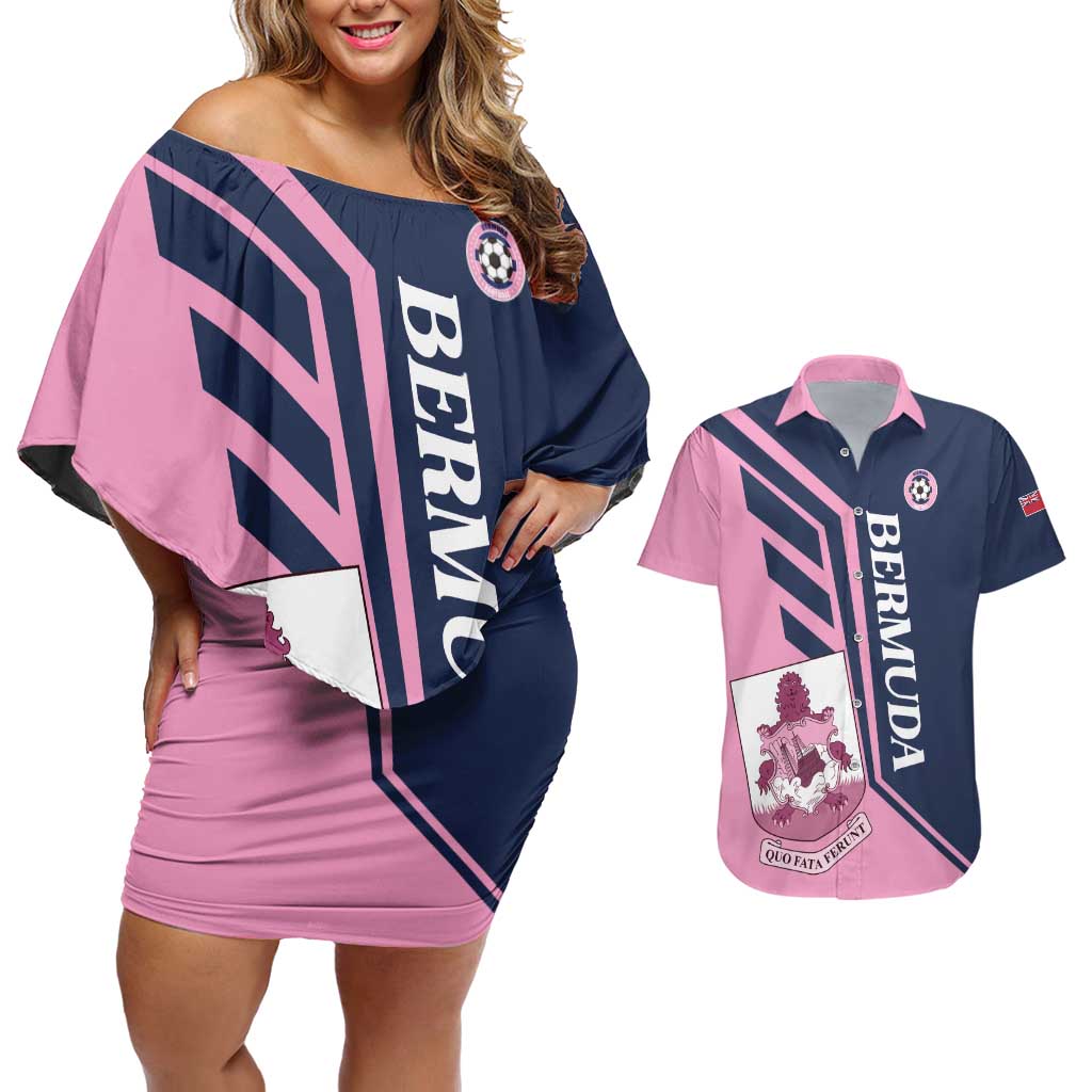 Custom Bermuda Football Couples Matching Off Shoulder Short Dress and Hawaiian Shirt Come On Gombey Warriors - Wonder Print Shop