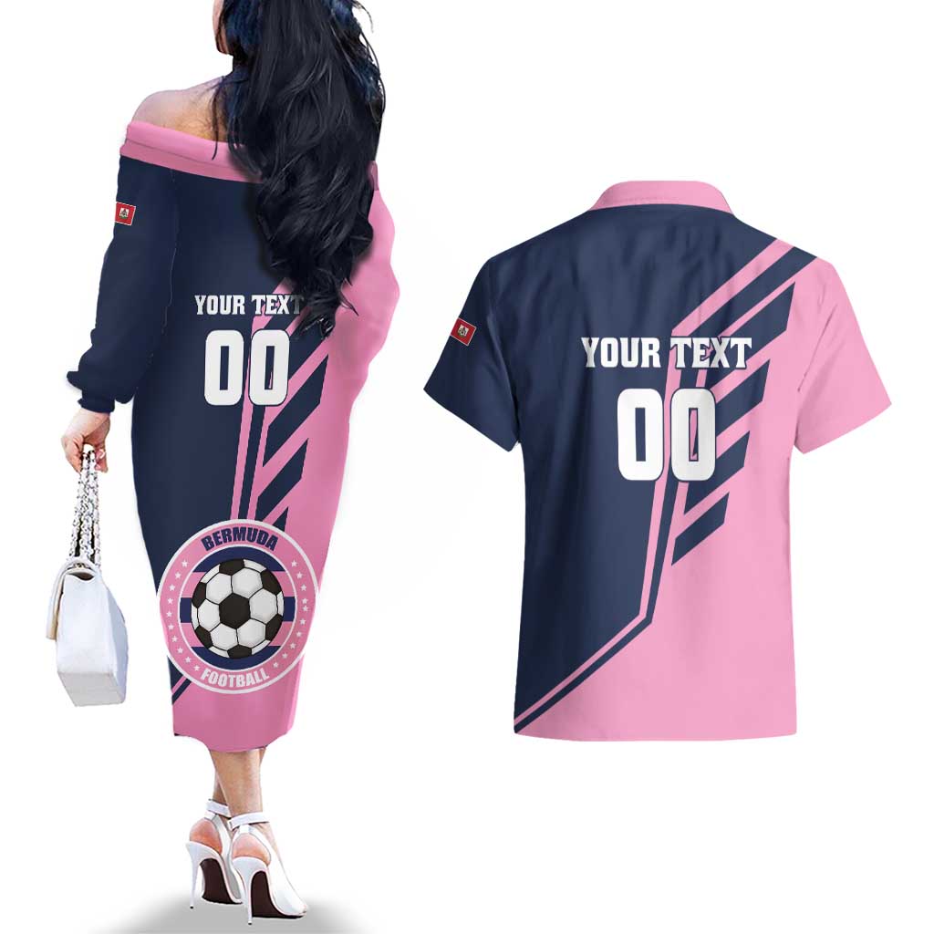 Custom Bermuda Football Couples Matching Off The Shoulder Long Sleeve Dress and Hawaiian Shirt Come On Gombey Warriors - Wonder Print Shop