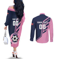 Custom Bermuda Football Couples Matching Off The Shoulder Long Sleeve Dress and Long Sleeve Button Shirt Come On Gombey Warriors - Wonder Print Shop
