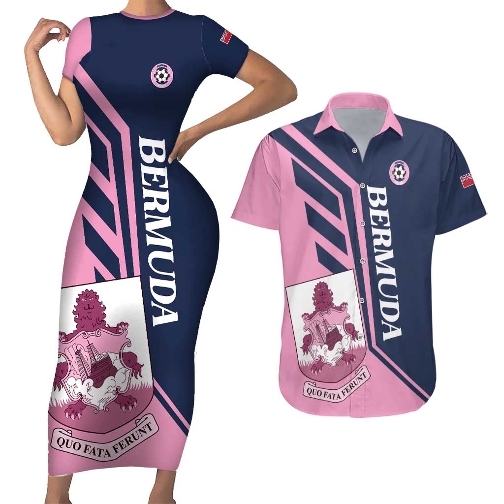 Custom Bermuda Football Couples Matching Short Sleeve Bodycon Dress and Hawaiian Shirt Come On Gombey Warriors - Wonder Print Shop