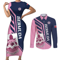 Custom Bermuda Football Couples Matching Short Sleeve Bodycon Dress and Long Sleeve Button Shirt Come On Gombey Warriors - Wonder Print Shop