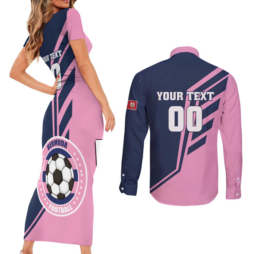 Custom Bermuda Football Couples Matching Short Sleeve Bodycon Dress and Long Sleeve Button Shirt Come On Gombey Warriors - Wonder Print Shop