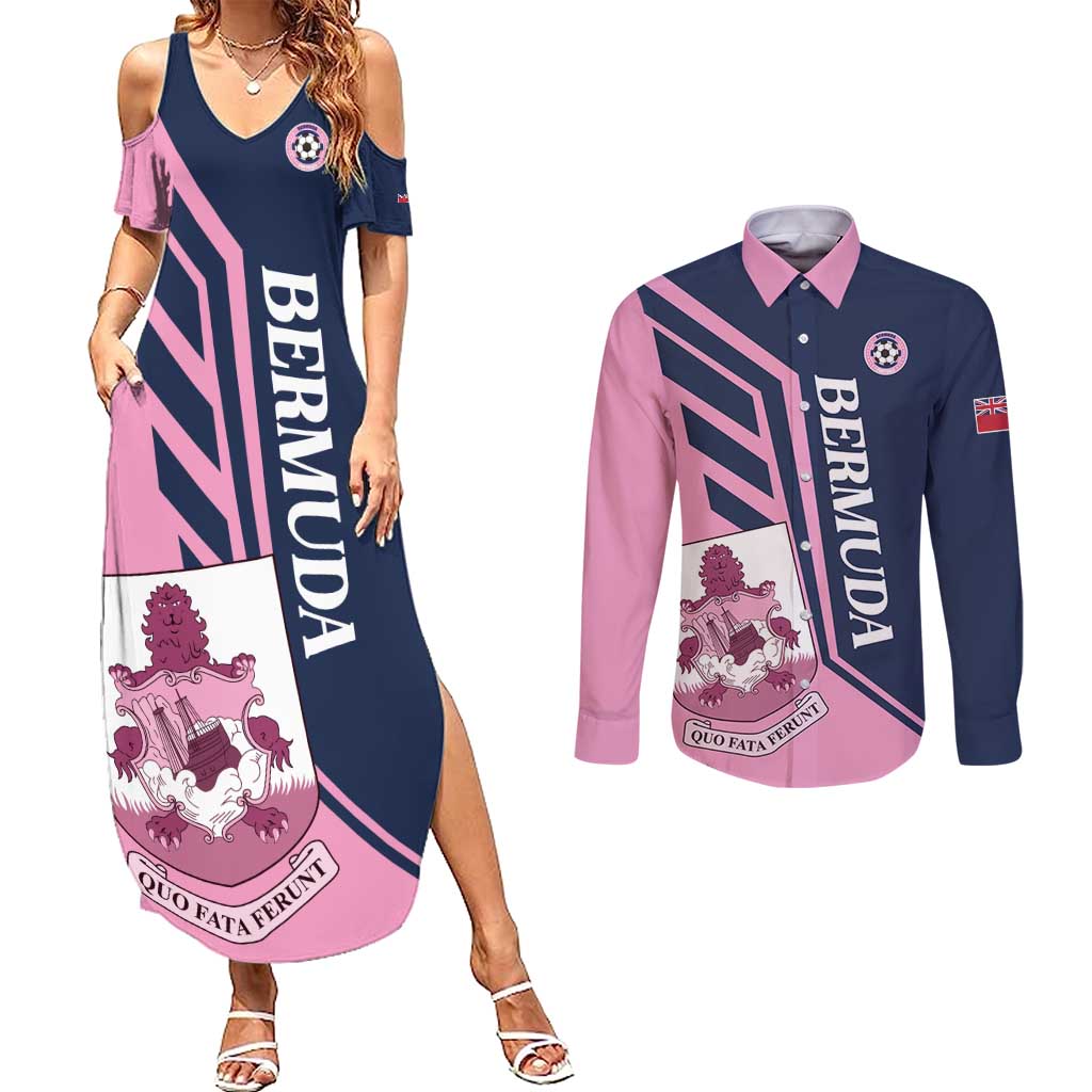 Custom Bermuda Football Couples Matching Summer Maxi Dress and Long Sleeve Button Shirt Come On Gombey Warriors - Wonder Print Shop