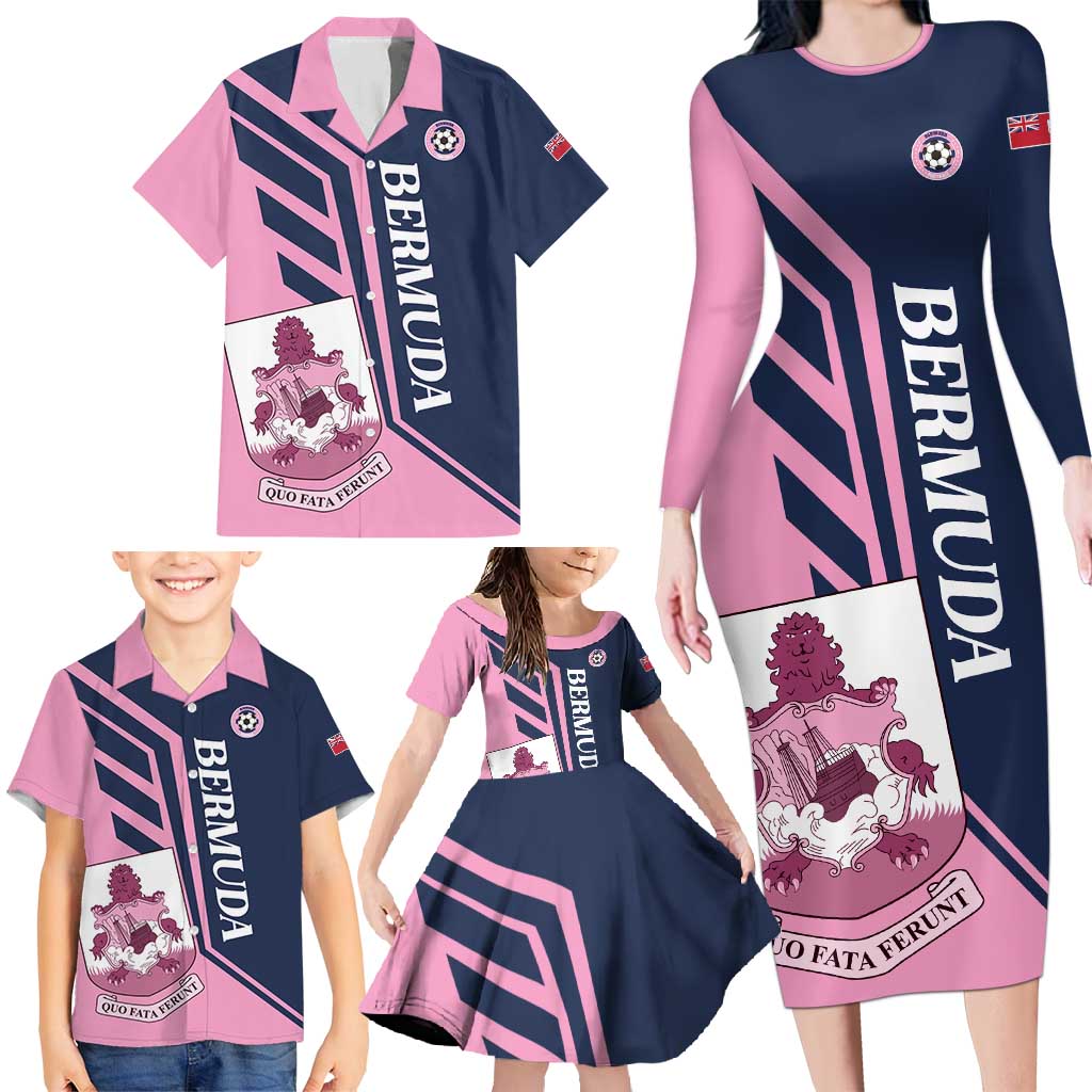 Custom Bermuda Football Family Matching Long Sleeve Bodycon Dress and Hawaiian Shirt Come On Gombey Warriors - Wonder Print Shop
